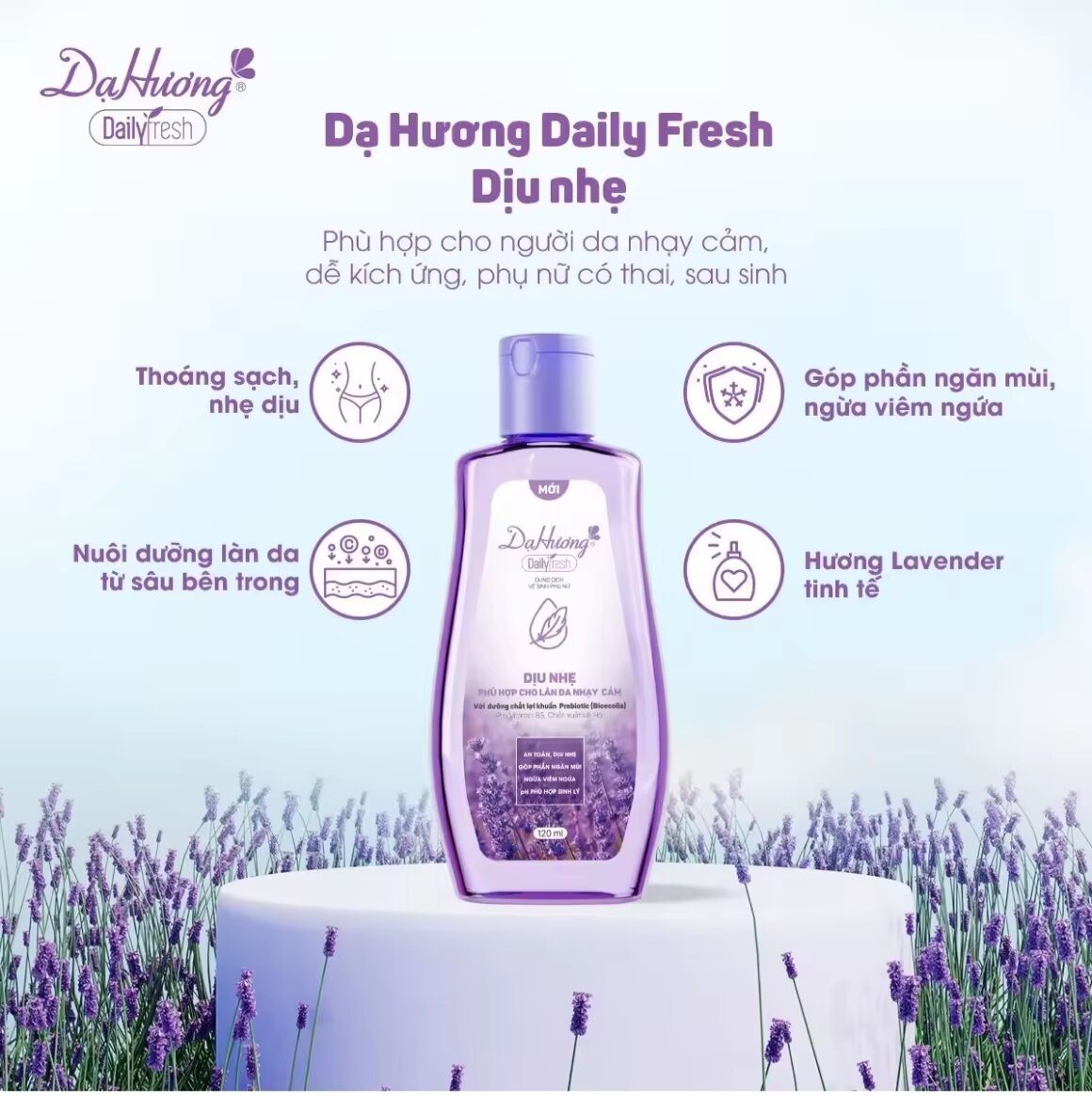 Dạ Hương Daily Fresh Dịu nhẹ | Dung dịch vệ sinh phụ nữ | Thương sách dịu nhẹ | Nội dưỡng làn da tự sâu bên trong | Gỗ phấn ngán mùi, ngua vềm ngua | Hương Lavender tinh tế