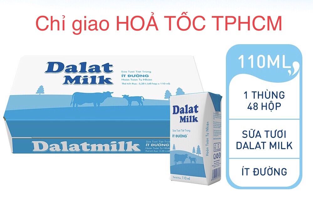 Thùng 48 hộp sữa Dalat milk ít đường 110ml hộp