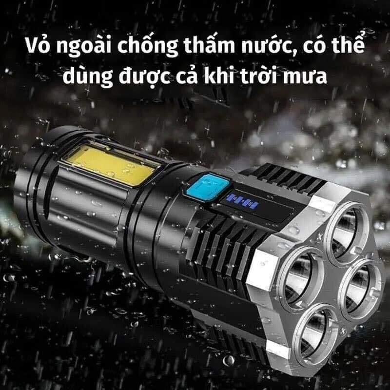 Đèn pin 4 bóng siêu sáng tích điện kt 13.5cm
