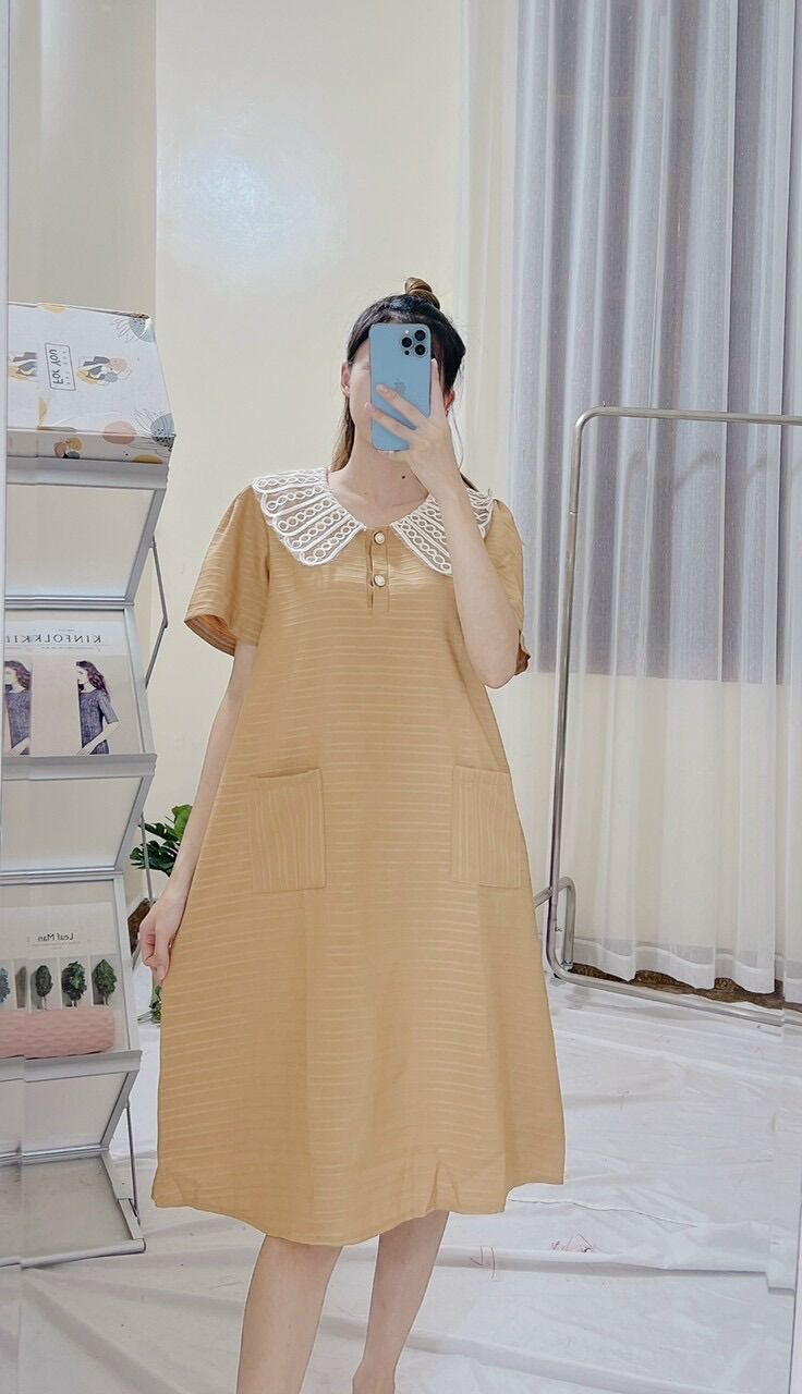 Đầm bầu cổ ren sơ mi siêu xinh