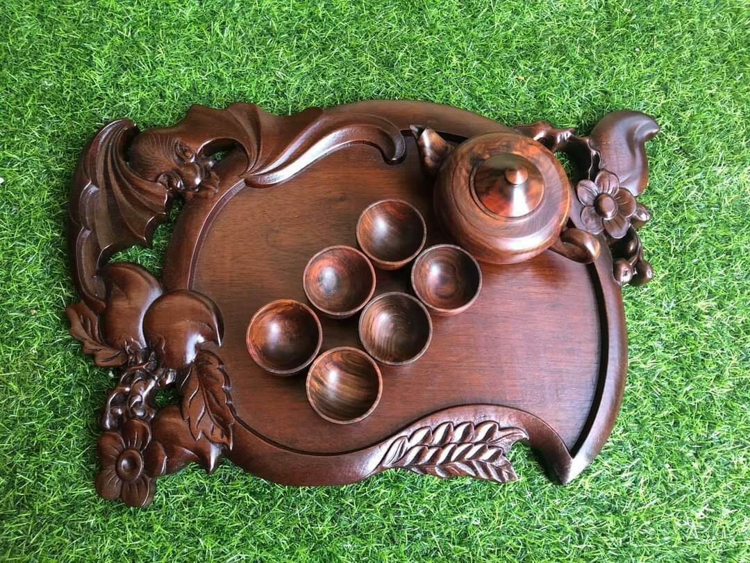 KHAY TRÀ ĐÀO THỌ GỖ GỤ 50X30cm