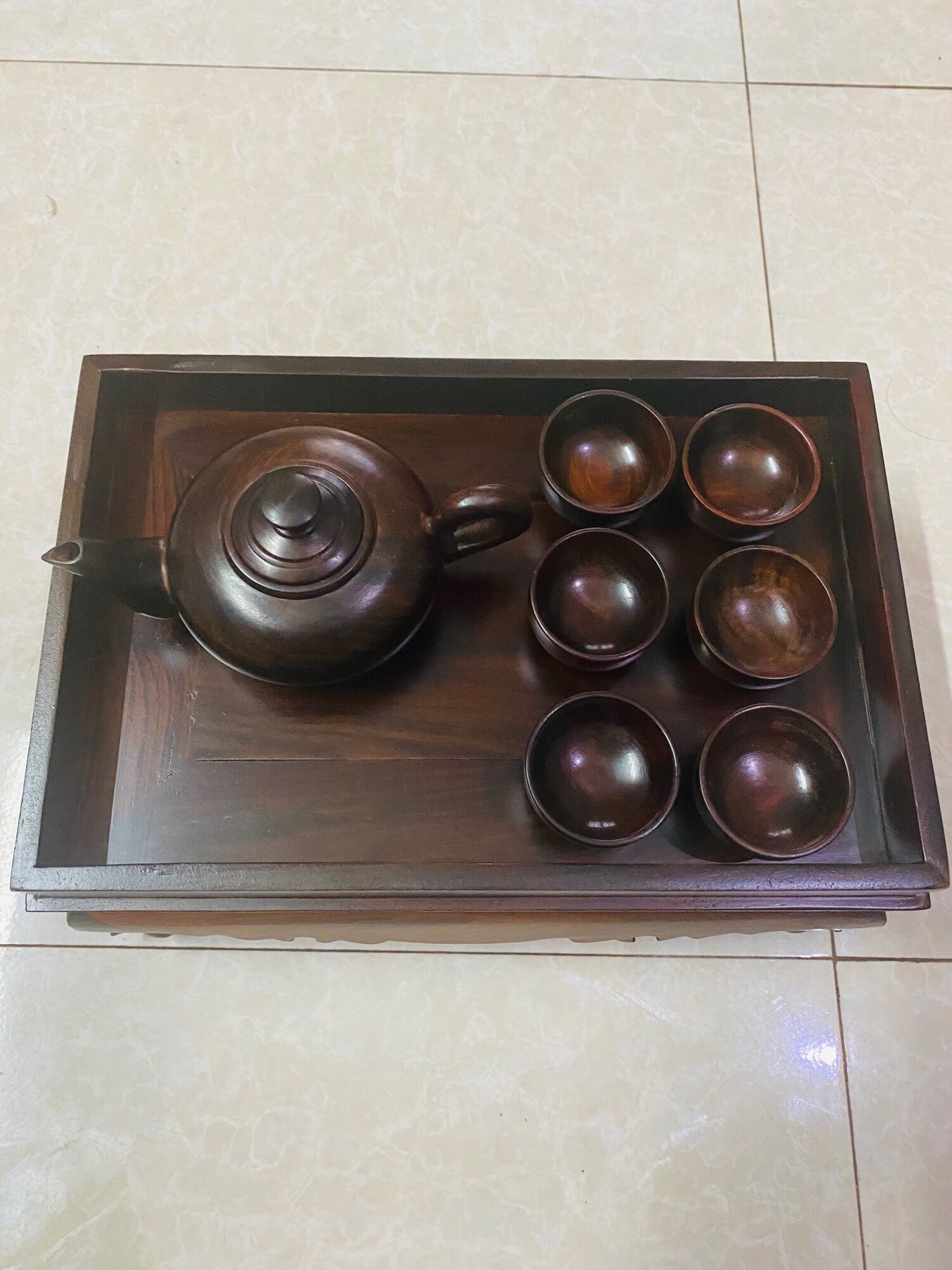 Combo khay trà, bộ ấm chén gỗ trắc cao cấp