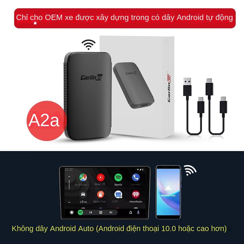 Carlinkit a2a wireless android auto box có bộ chuyển đổi không dây cho youtube music, audi benz kia 98% các xe hơi có dây android auto