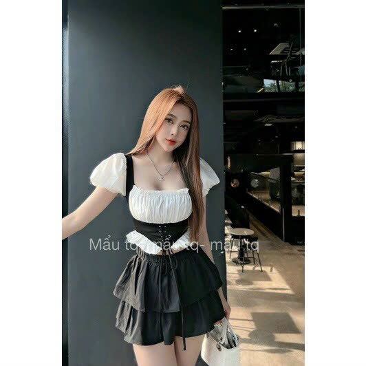 ÁO CROPTOP PHỐI MÀU RÚT DÂY BỤNG MỚI BXD13