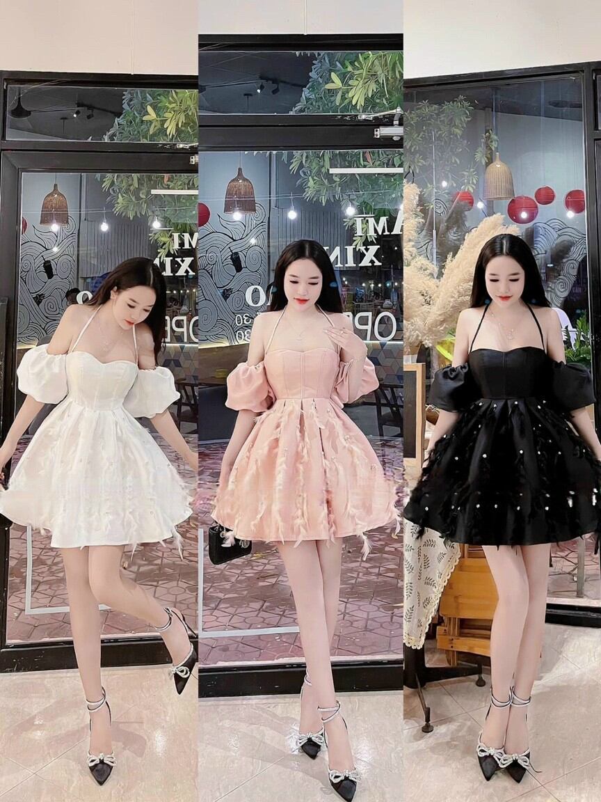 ĐẦM XÒE CUP TAY PHỒNG ĐÍNH LÔNG