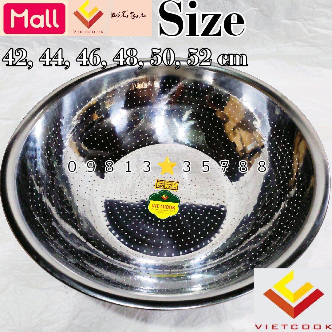 Rá inox size 42, 44, 46, 48, 50, 52 cm vietcook loại dầy, rổ inox vo gạo inox size to cao cấp