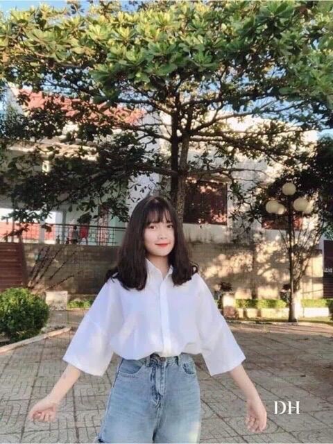 Áo sơ mi học sinh túi ngực tay lỡ