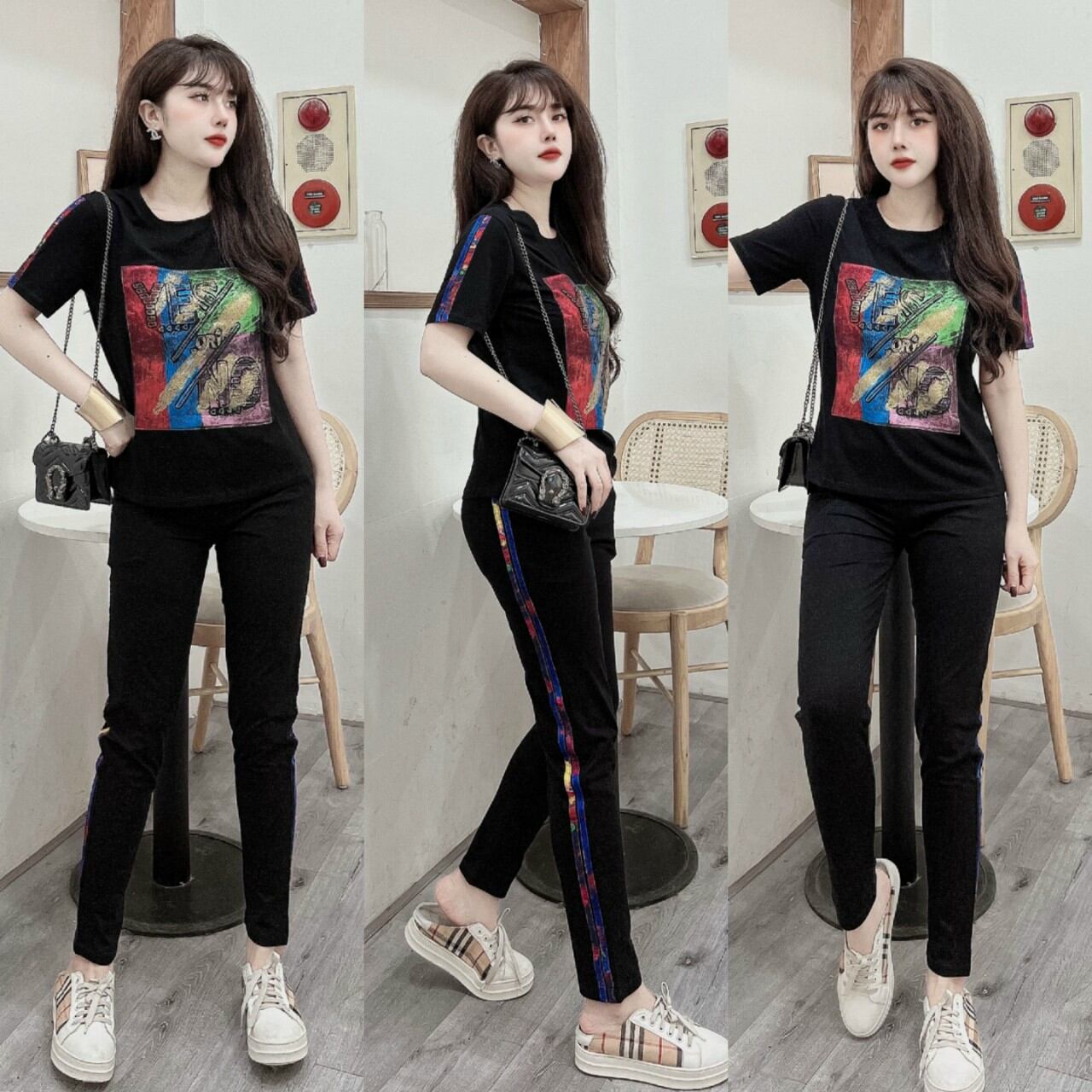 Sét đồ bộ nữ thời trang cao cấp wash chữ yes no
