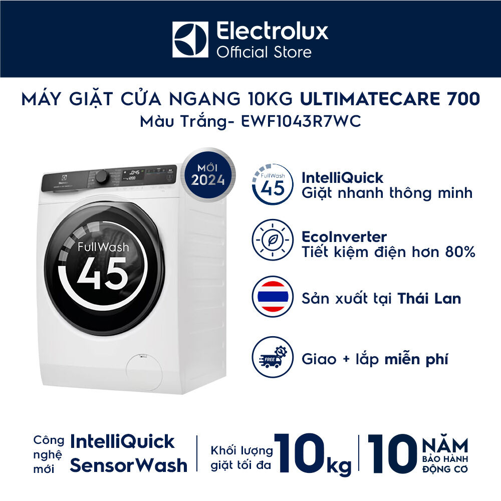 [MỚI] Máy giặt cửa ngang Electrolux 10kg UltimateCare 700 EWF1043R7WC Inverter - Free Giao lắp
