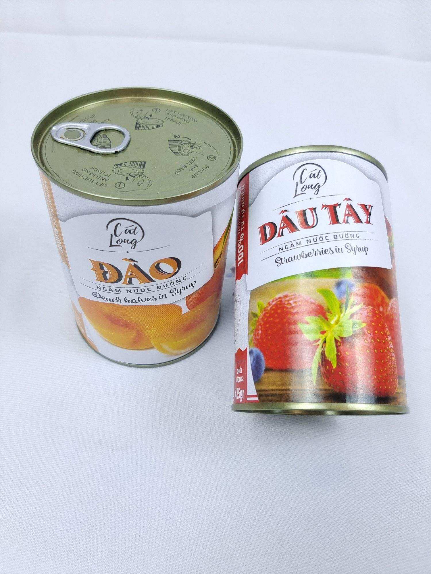 Dâu tây - Đào ngâm nước đường Cát Long 425gr -  565gram
