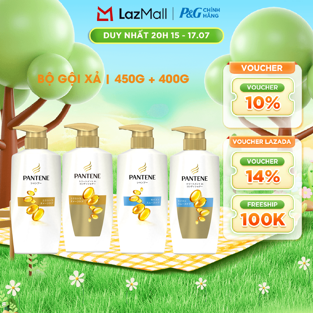 Combo Dầu Gội PANTENE Pro-Vitamin Phục Hồi Hư Tổn/ Dưỡng Mềm Mượt Chai 450ML + Dầu Xả PANTENE Pro-Vitamin Phục Hồi Hư Tổn/ Dưỡng Mềm Mượt Chai 400ML