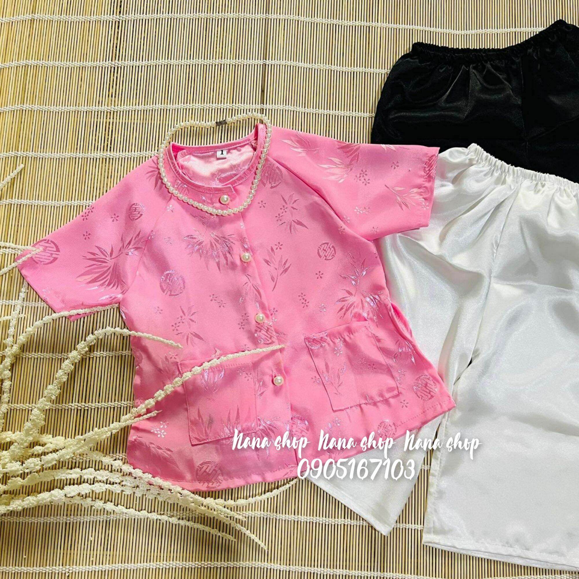 Bộ Bà ba bé gái áo gấm quần lụa mềm mát size 8 - 35ky