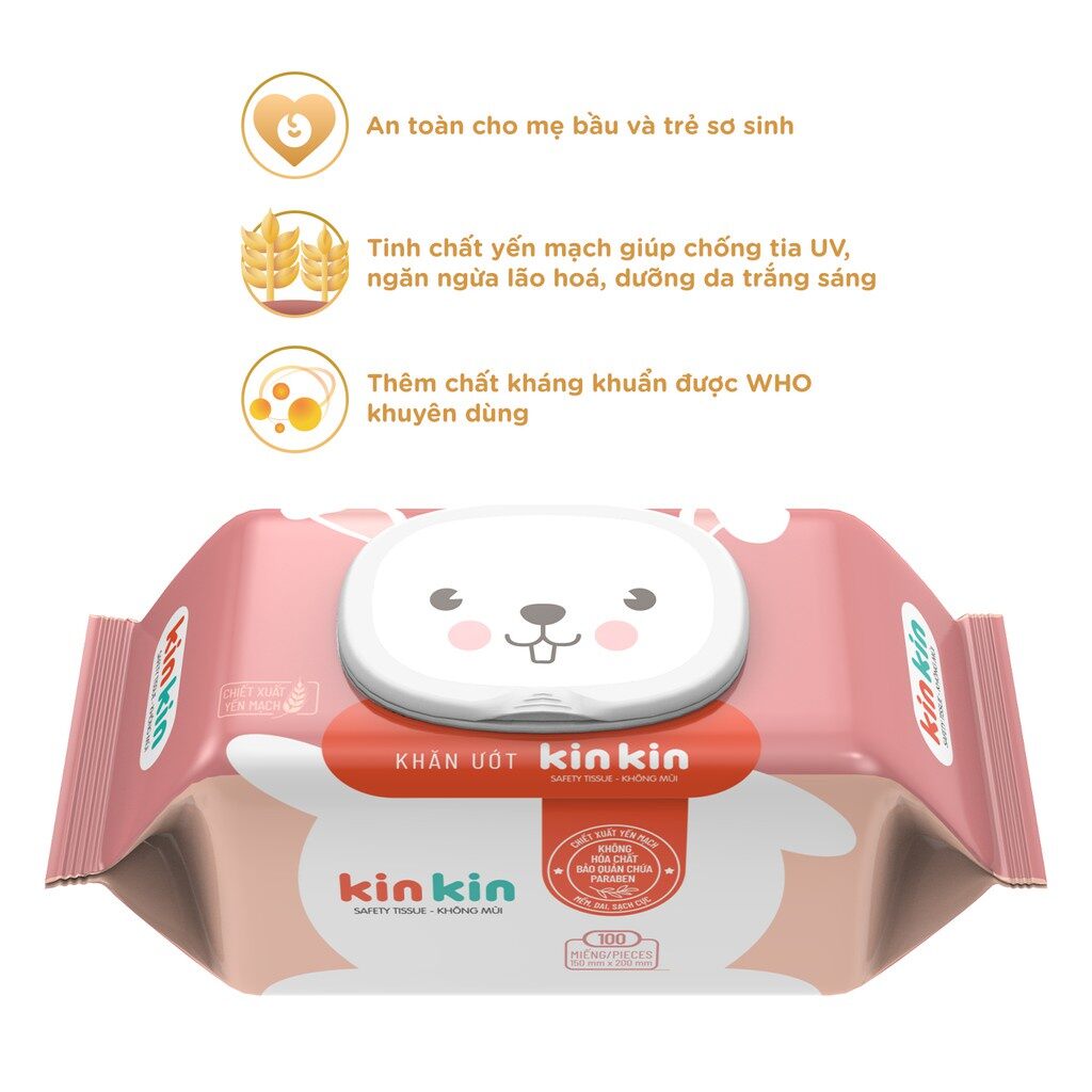 Khăn ướt Kinkin không mùi 100 tờ ( giao  màu ngẫu nhiên)