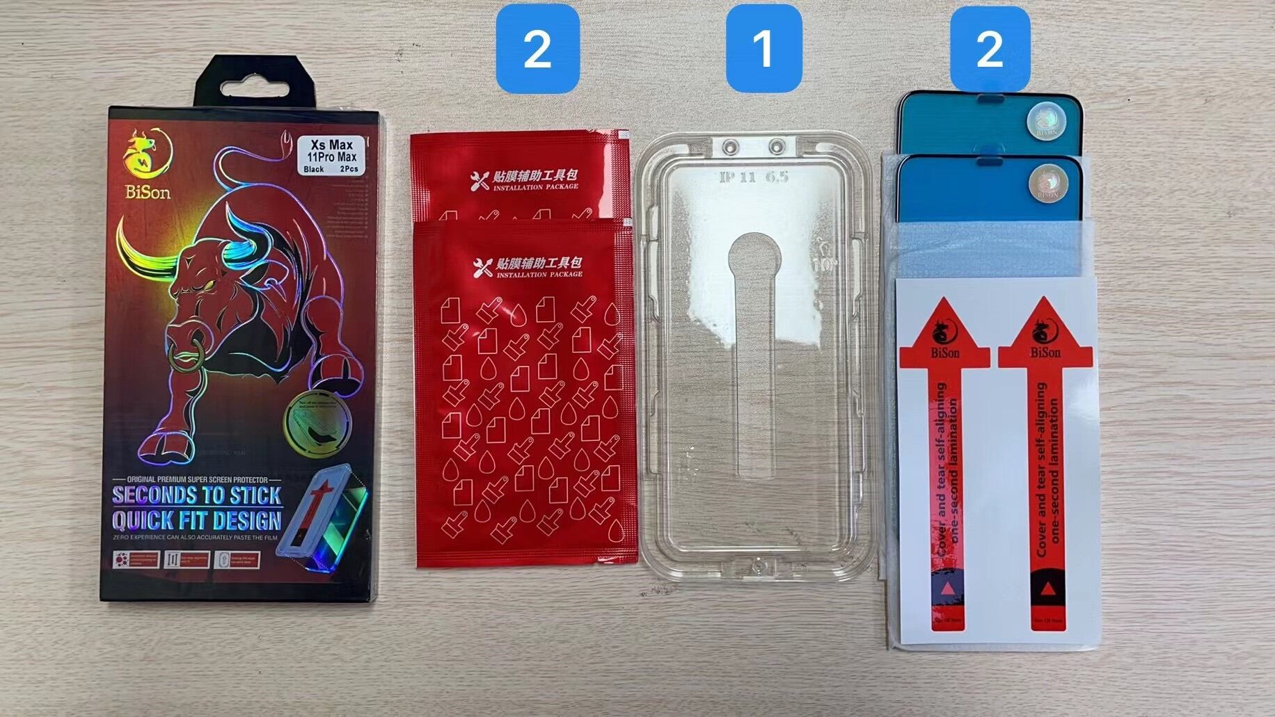 Combo 2 kính cường lực bison loại mới nhất 2023 keo tĩnh điện + khuôn tự
