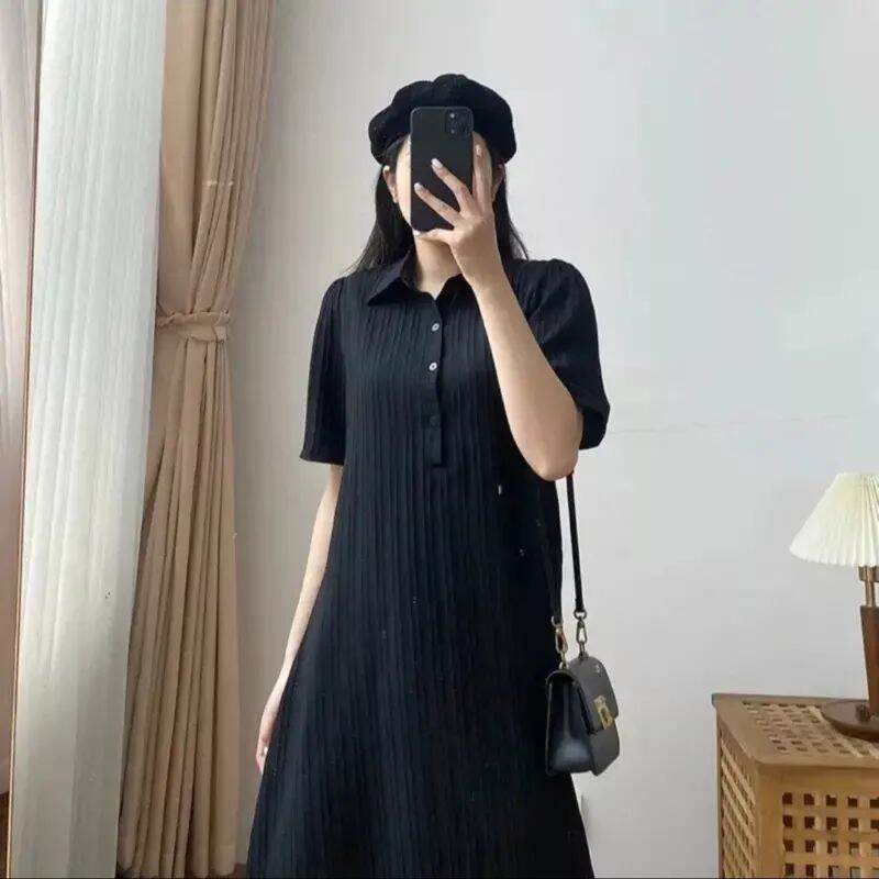 Váy , đầm suông cổ sơ mi chất đũi gân xoè nhẹ nhàng thanh lịch
