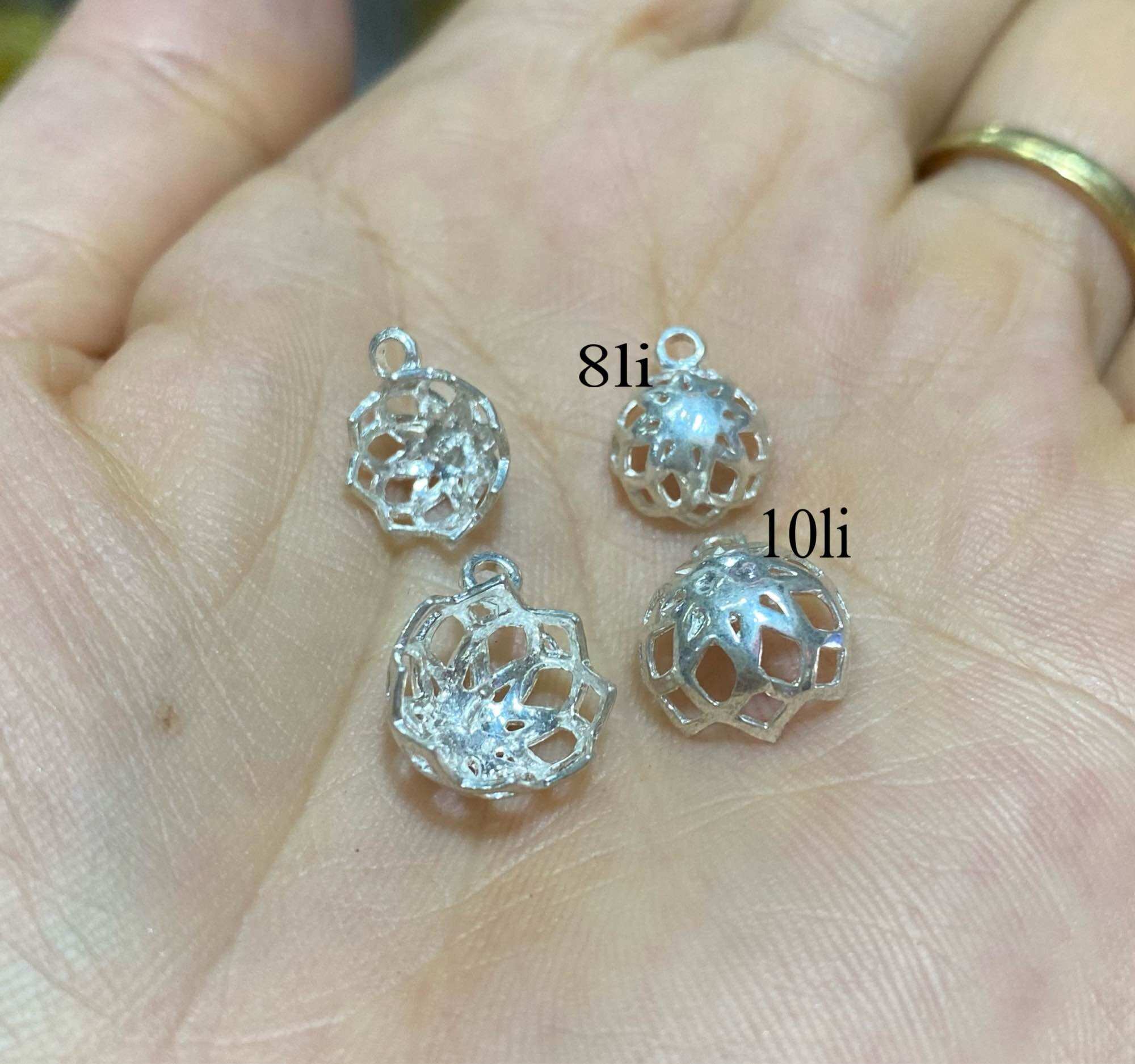Charm Ốp hoa bọc đá 8li 10li làm mặt dây chuyền bạc s925 vĩnh viễn bảo hành bạc