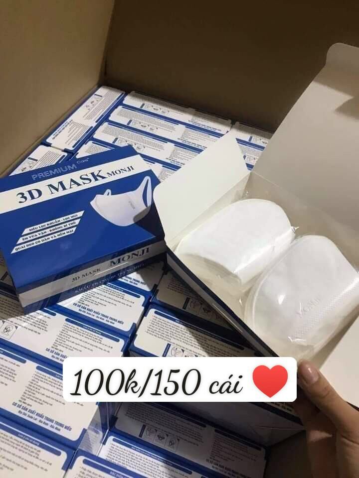Combo 3 hộp 150 cái Khẩu trang 3D mask Monji kháng khuẩn _ hàng chuẩn logo dập