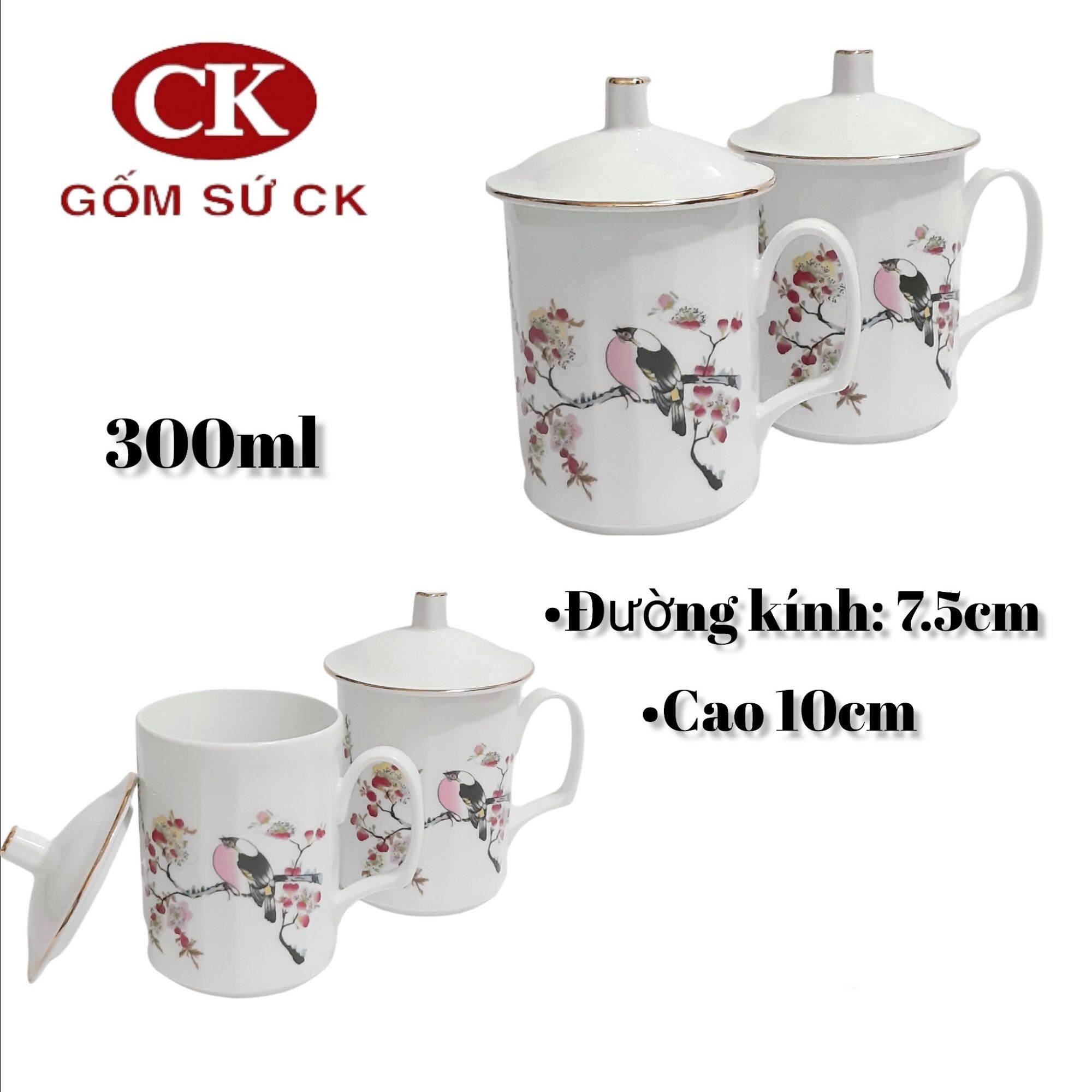 Ly sứ có nắp gốm sứ CK Việt Nam 300ml