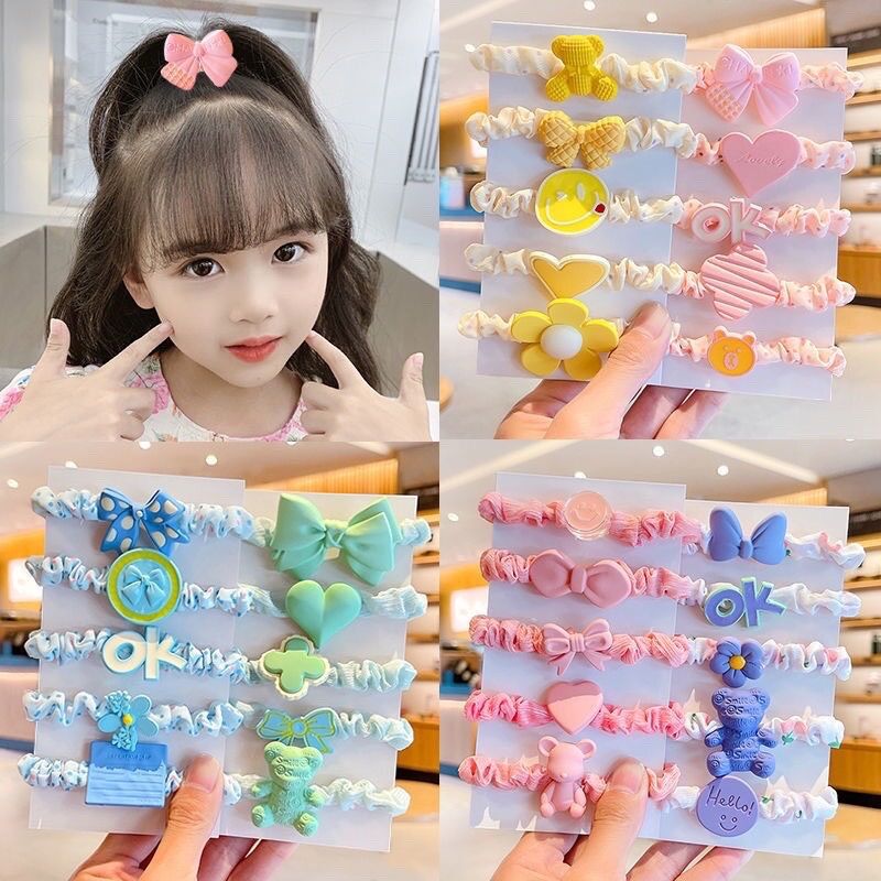 Set 5 chun buộc tóc gắn charm dễ thương