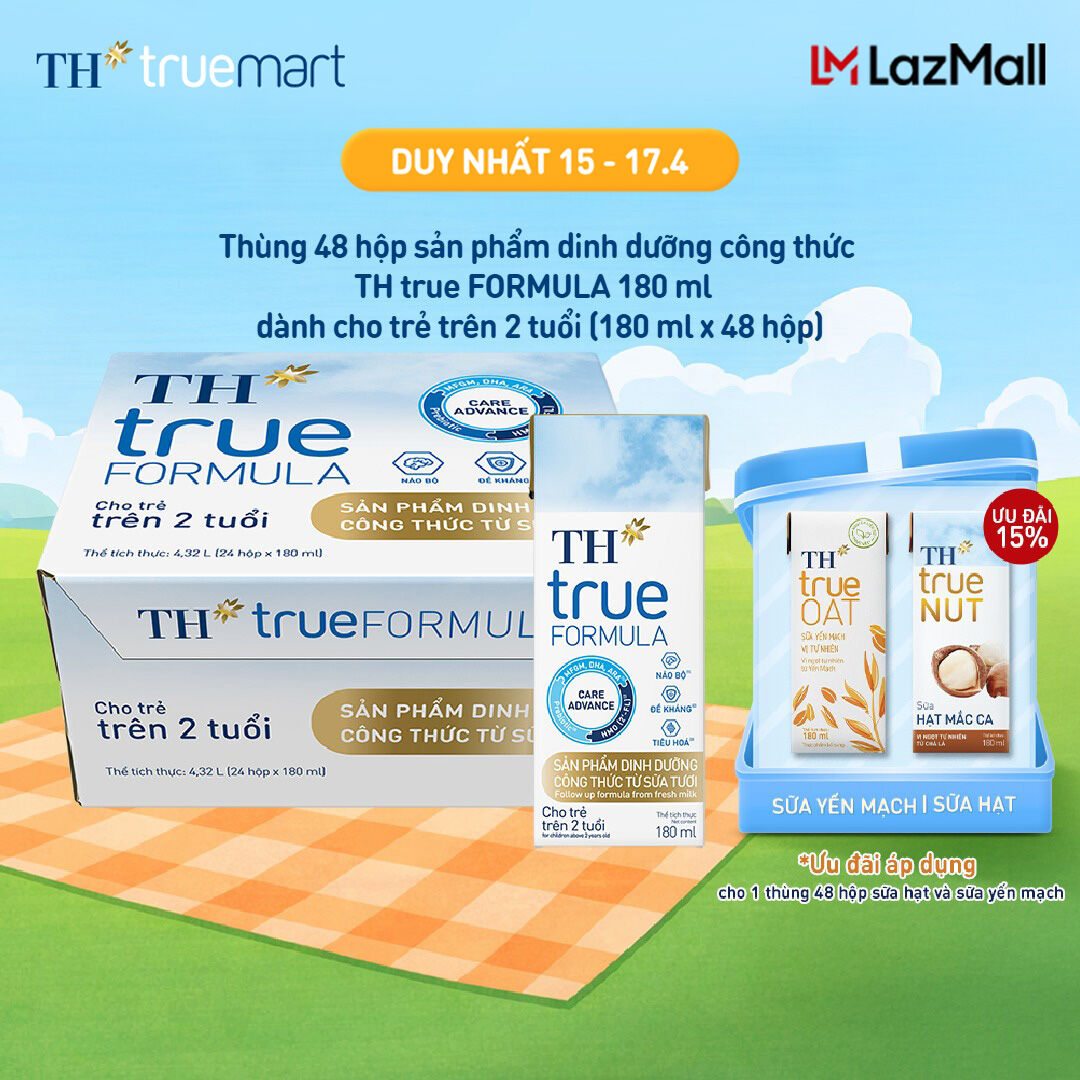 Thùng 24 hộp sản phẩm dinh dưỡng công thức từ sữa tươi dành cho trẻ trên 2 tuổi TH true FORMULA 180 ml (180 ml x 24)