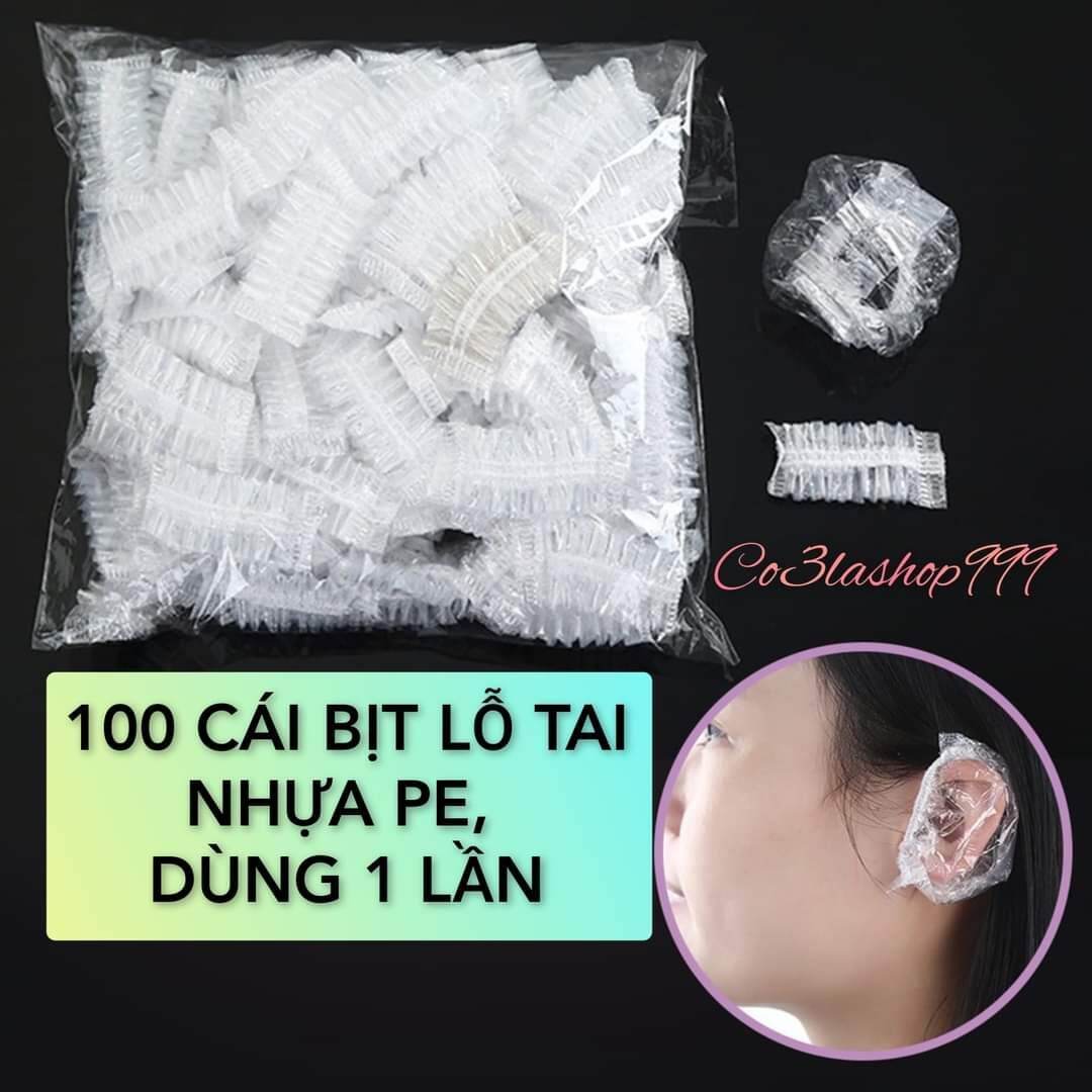 Gói 100 cái mũ bịt lỗ tai nilon trùm bảo vệ vành tai khi nhuộm tóc