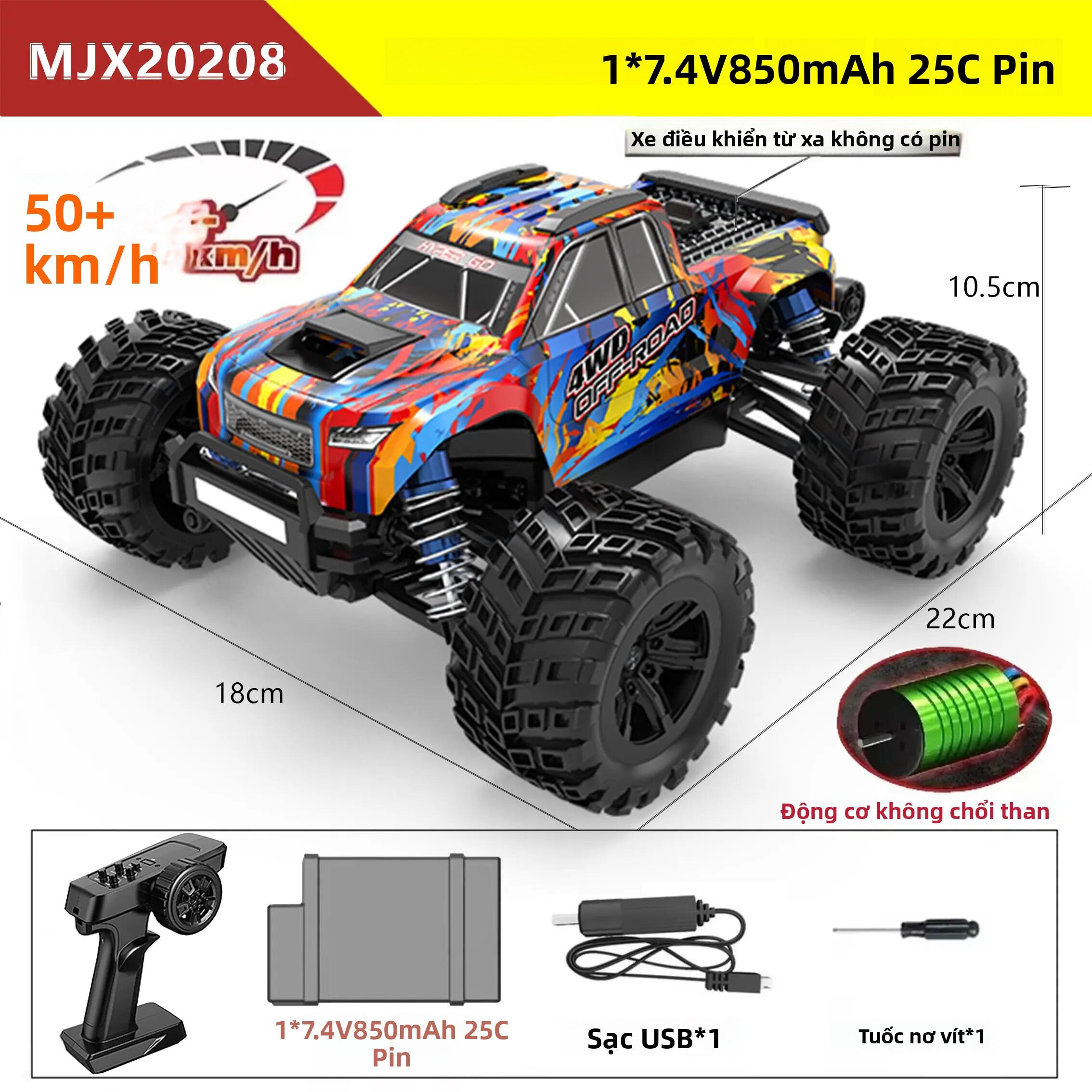 Xe Điều Khiển Từ Xa Hyper Go MJX 20208 Tỷ Lệ 1/20 4 Bánh Dẫn Động Động Cơ Không Chổi Than Tốc Độ Cao