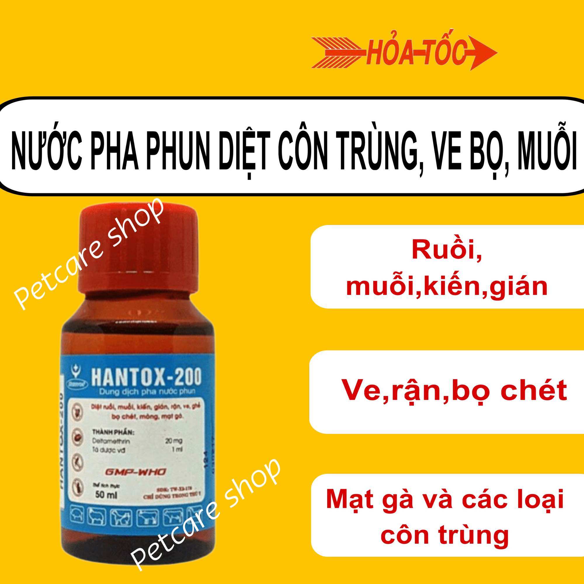 Hantox-200 lọ 50ml-thuốc diệt ve, rận, muỗi, kiến, gián, ruồi hiệu quả