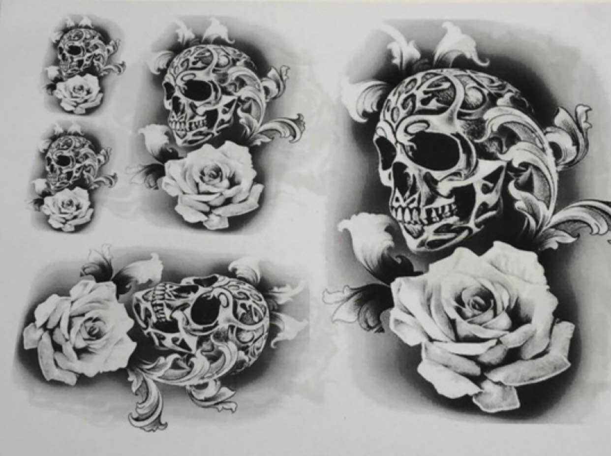 Mẫu hình xăm gợi ý Đầu lâu hoa hồng ( 15 ~ 20 hình )