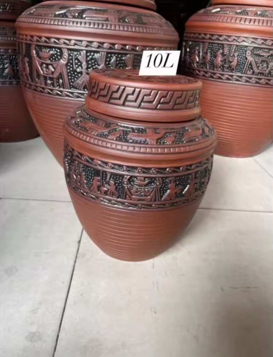 Chum ngâm rượu hoạ tiết trống đồng 10l gốm Bát Tràng cao cấp