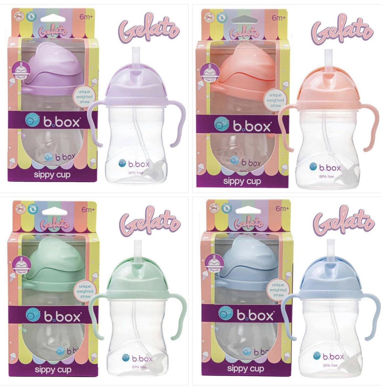 Bình tập uống B.box 360 độ phiên bản Gelato cho bé 6m+