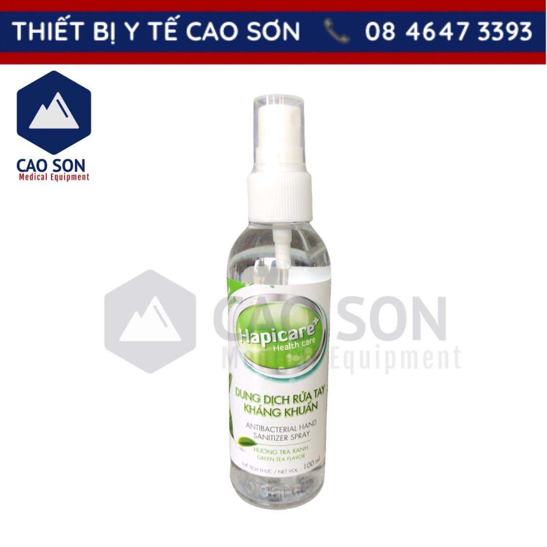 Dung dịch xịt sát khuẩn rửa tay khô Hapicare 100ml kháng khuẩn hương trà xanh