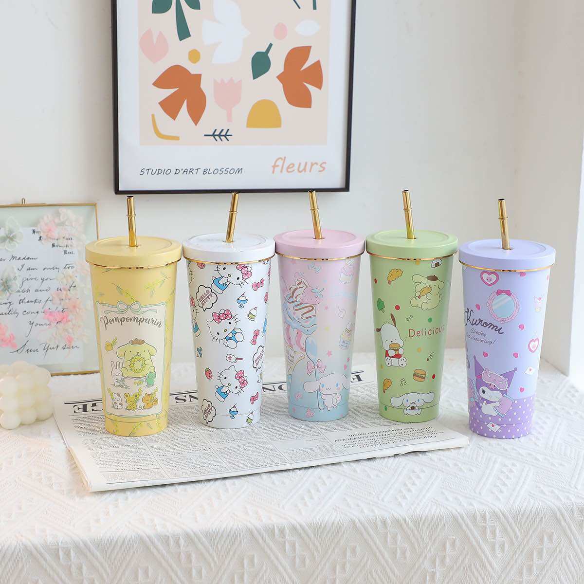 Ly giữ nhiệt cute thái lan 750ml + ống hút + túi đựng bình