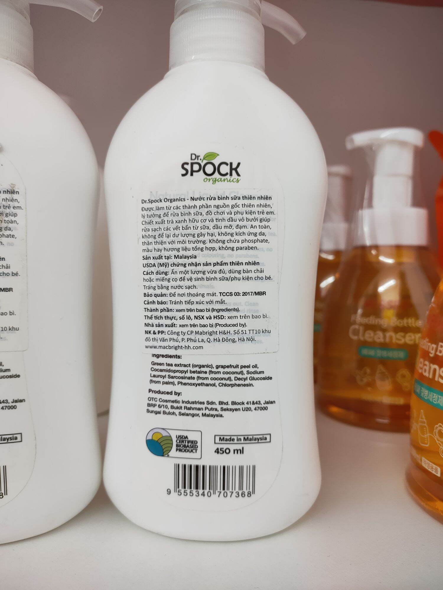 Nước Rửa Bình sữa Dr Spock oganics 450ml