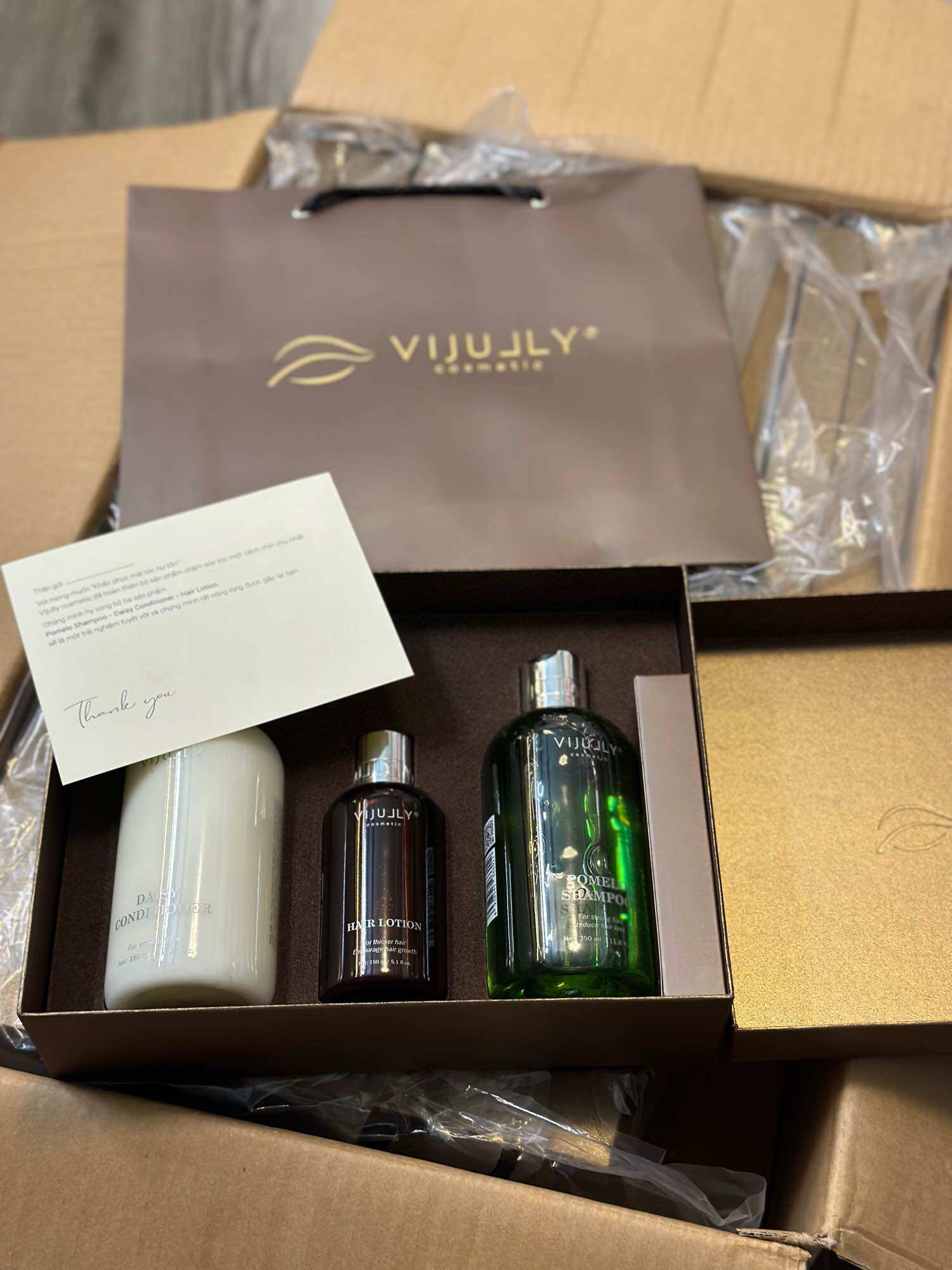 Bộ combo 3 in 1 Vijully dầu gội, dầu xả, tinh dầu xịt bưởi Vijully
