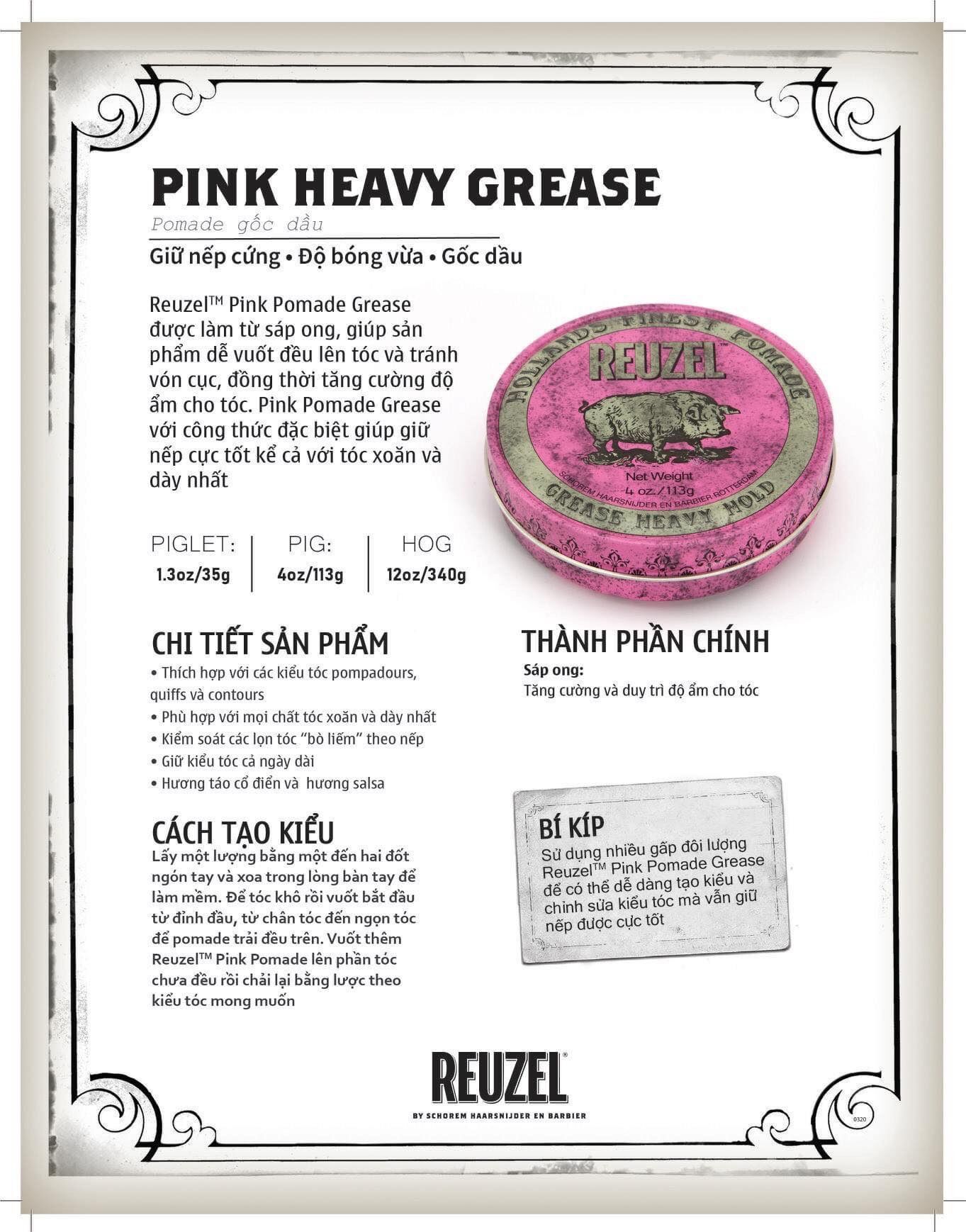 [Chính Hãng] Sáp Vuốt Tóc REUZEL PINK POMADE 113G