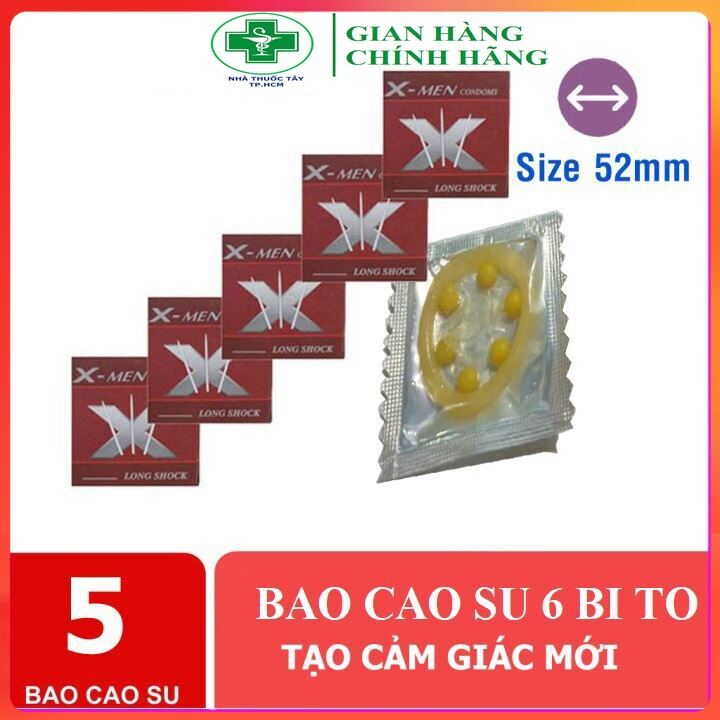 Bộ 5 Bao cao su XMen siêu mỏng gắn bi kéo dài thời gian 6 bi lớn