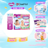 [Từ 22-23 tặng QUÀ TO-SLCH][TẶNG MIẾNG NGẪU NHIÊN] Combo lẫy lật gồm 01 gói Tã dán Bobby M76 miếng và  01 gói Tã quần mở một bên S-M 62 miếng
