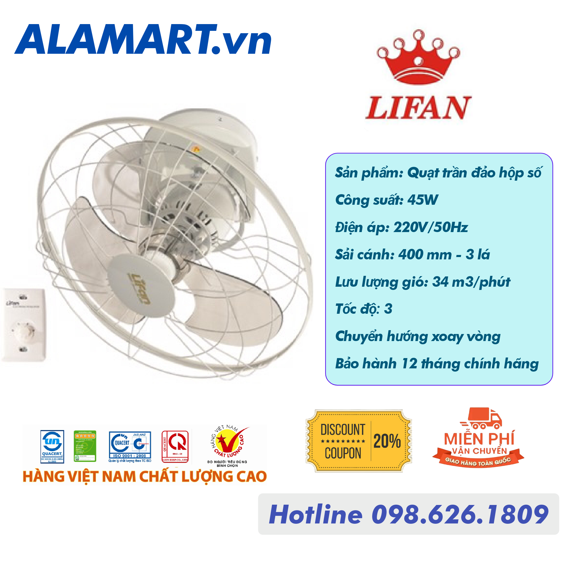 QUẠT TRẦN ĐẢO LIFAN TĐ-16