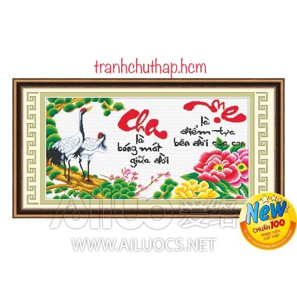 Tranh thêu chữ thập CHA MẸ (Hạc) 51401/ 94x52cm/ Chưa thêu