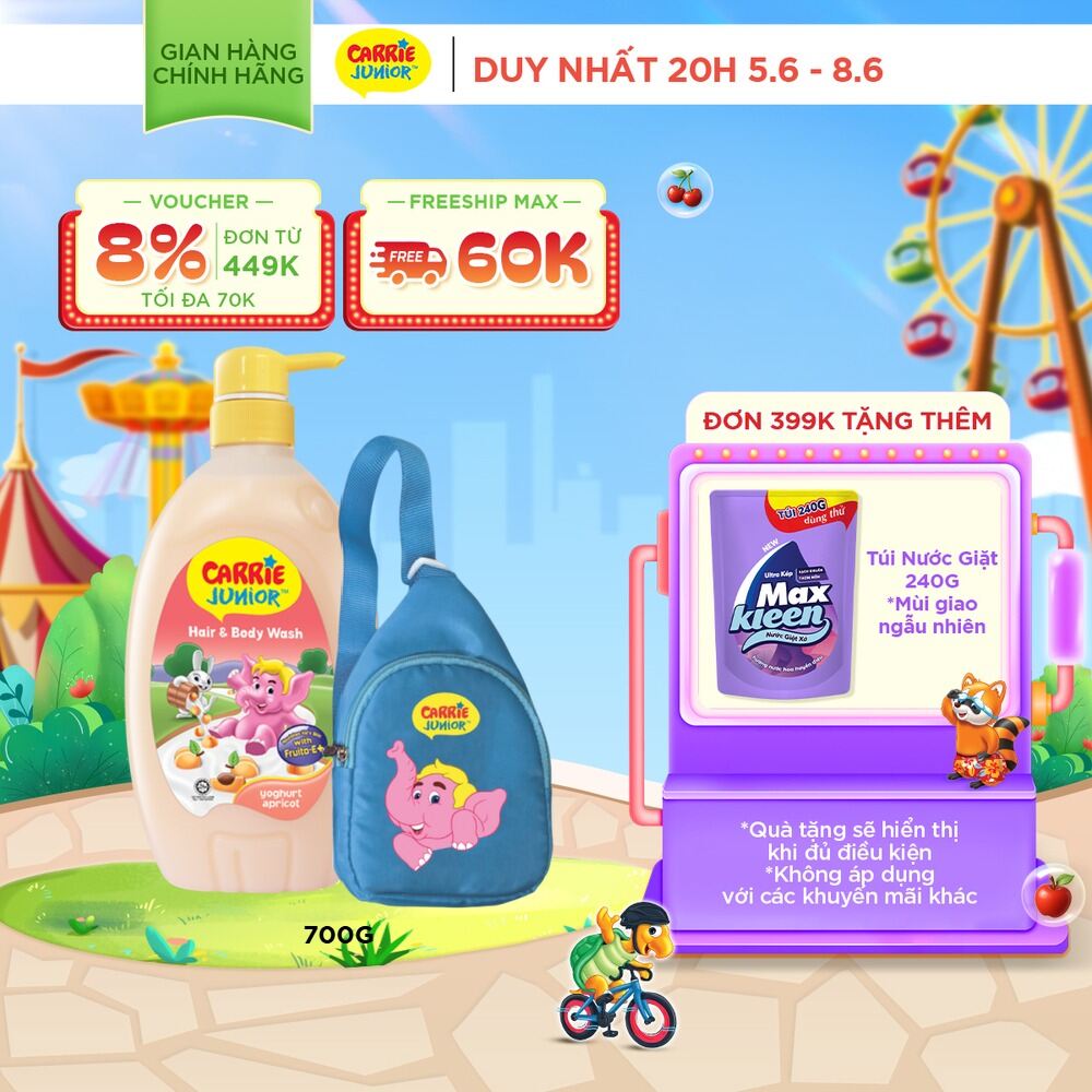 [Tặng Kèm Túi Đeo Chéo] Sữa Tắm Gội cho bé Carrie Junior Hương Mơ Tây 700g