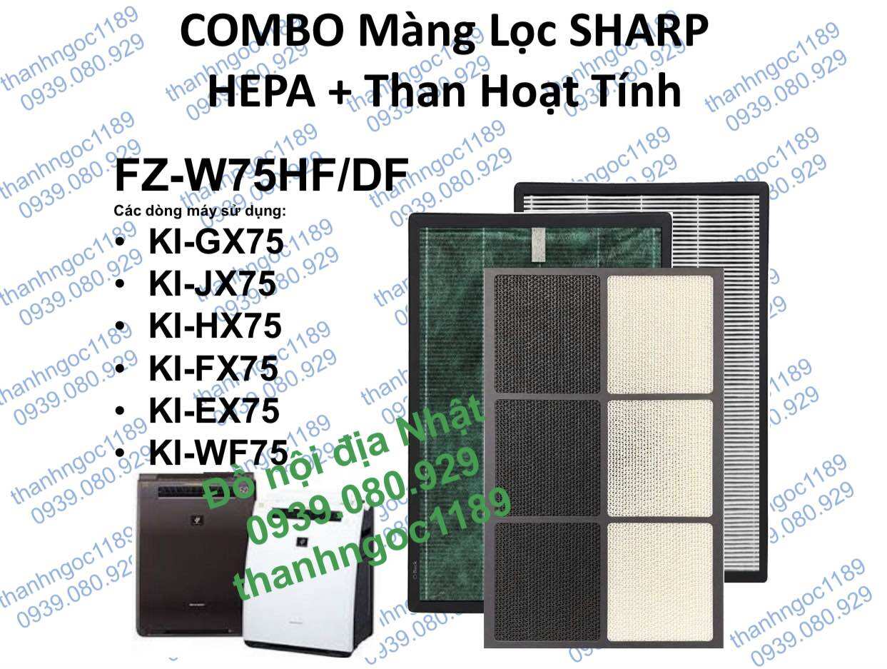 Combo Màng lọc Hepa + Than hoạt tính máy lọc không khí Sharp FZ-W75H/Dnew