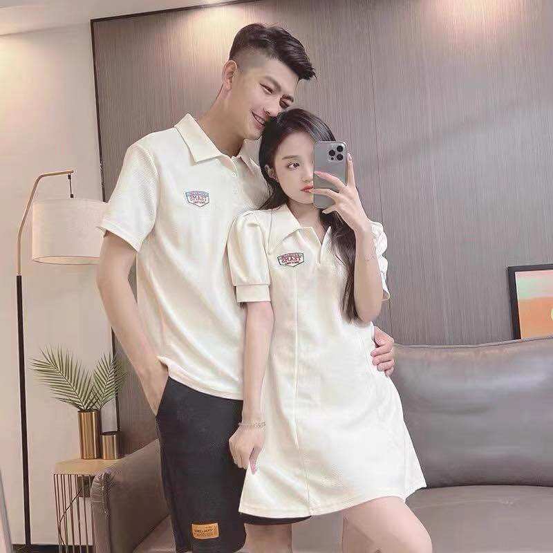 Hình thật. Set đồ đôi couple áo polo nam và váy nữ dáng chữ A hot hít