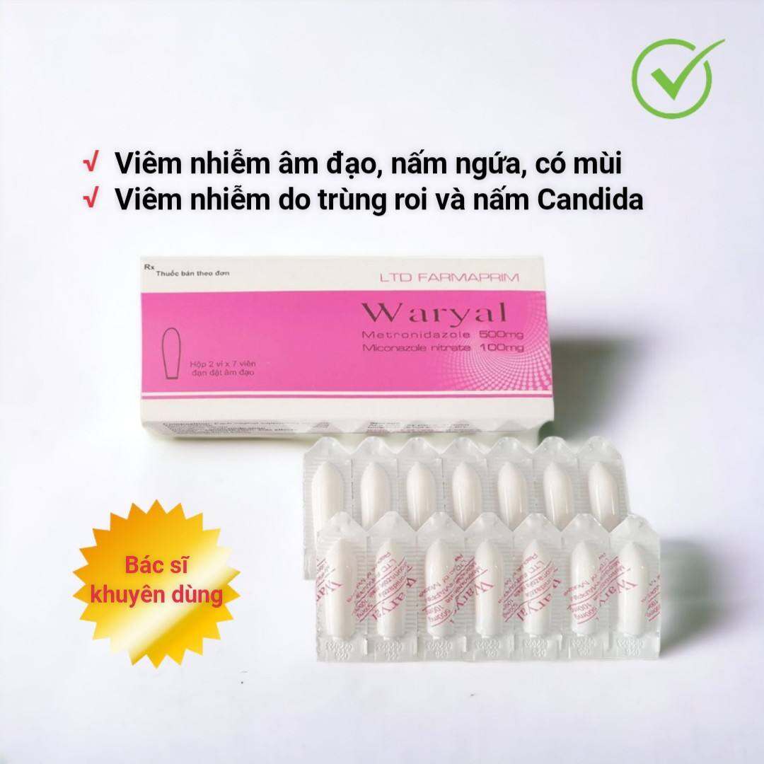 Viên đặt Phụ khoa Waryal viêm nhiễm, nấm ngứa (hộp 14 viên)