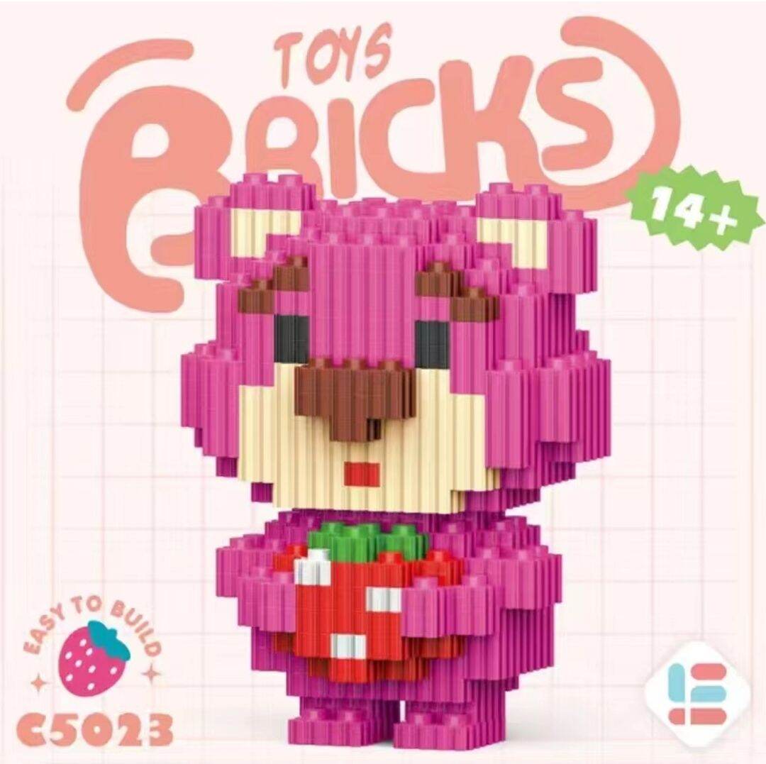 Mô hình 3d lắp ráp gấu dâu mini, lego gấu lotso dễ thương, lego gấu dâu tây