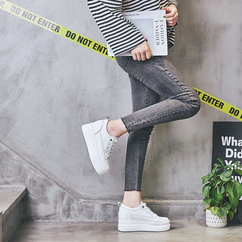 Giày nữ giày thể thao độn đế tăng chiều cao 7cm dây rút tiện lợi siêu nhẹ