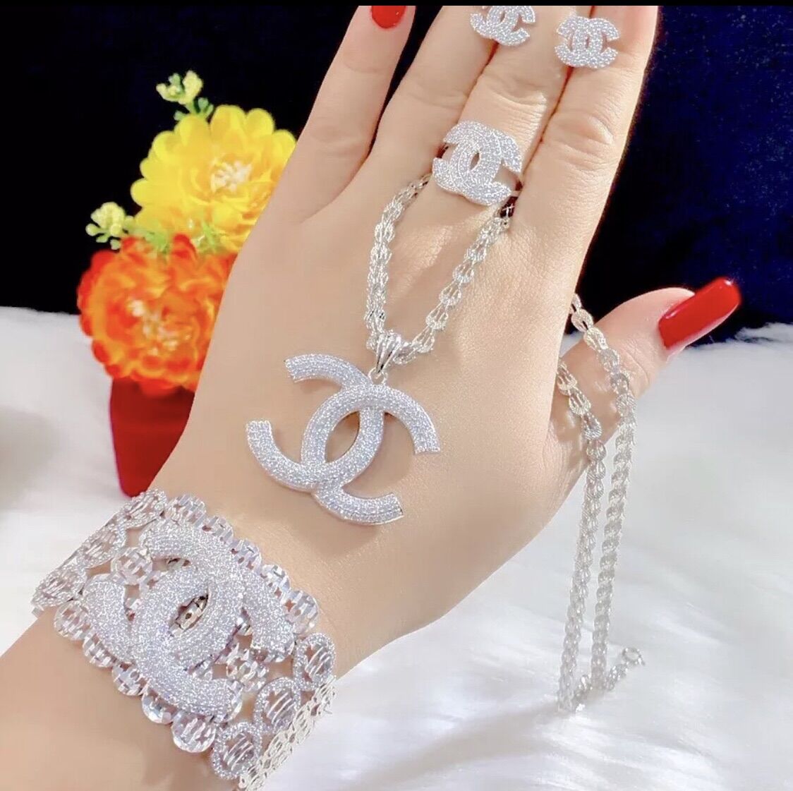 Set bộ trang sức 4 món mạ bạch kim mẫu cực đẹp