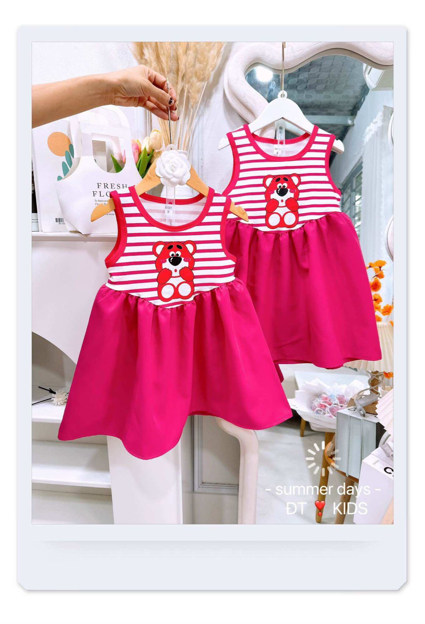 🌺 K69- VÁY 3 LỖ SỌC GẤU HỒNG DỄ THƯƠNG