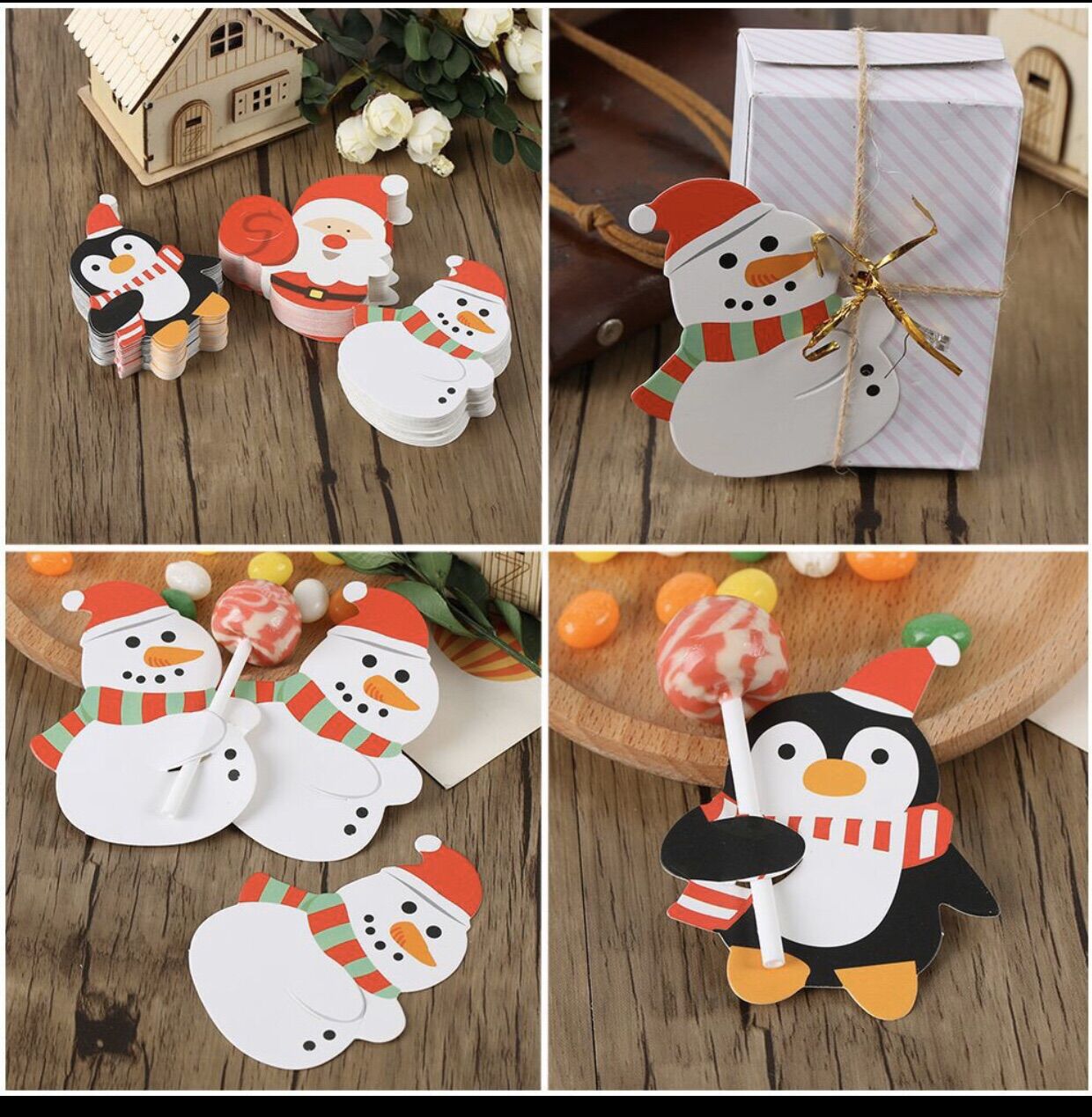 Bộ 50 thẻ icon gắn kẹo mút trang trí noel
