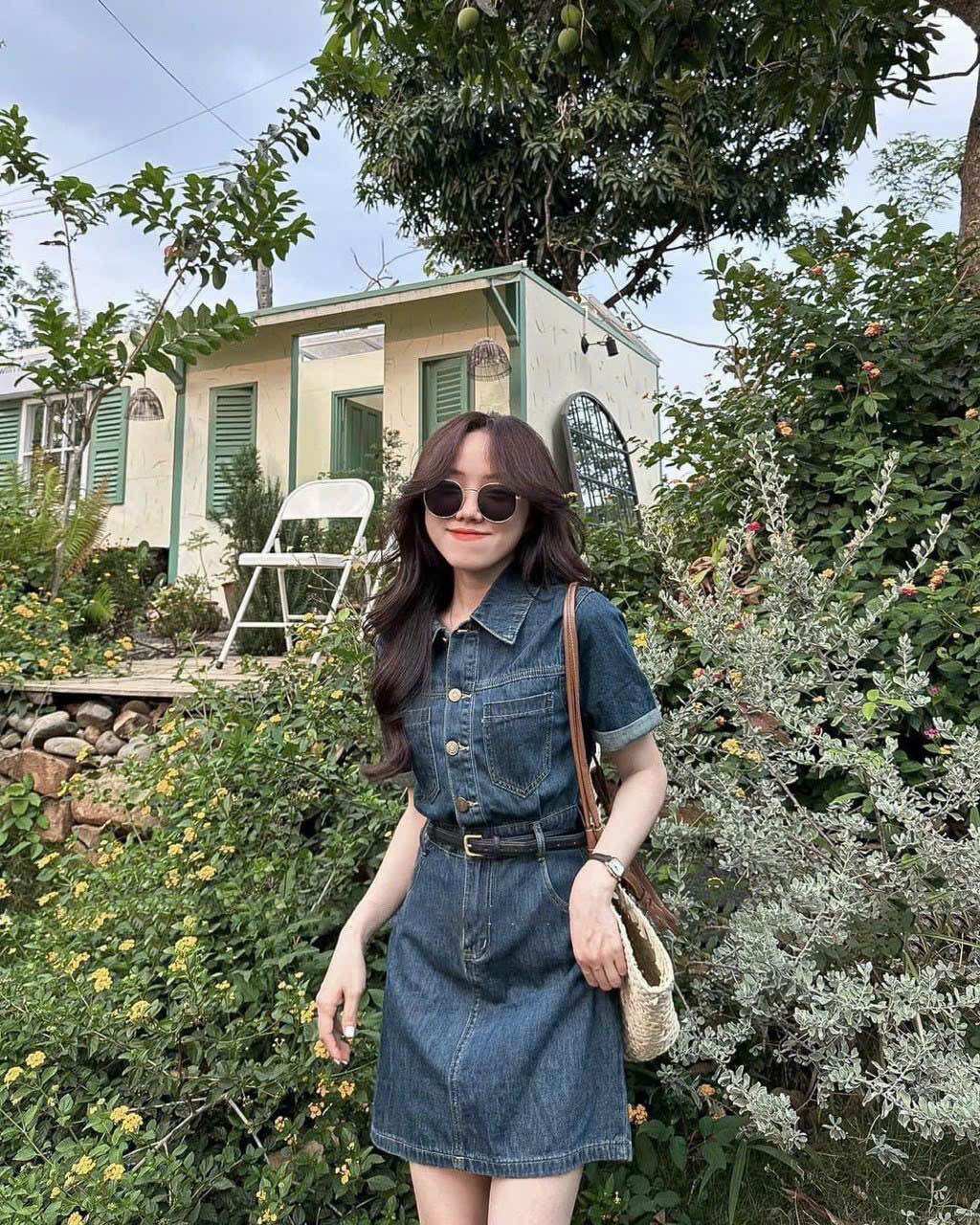 Váy đầm jeans sơ mi xanh kh
