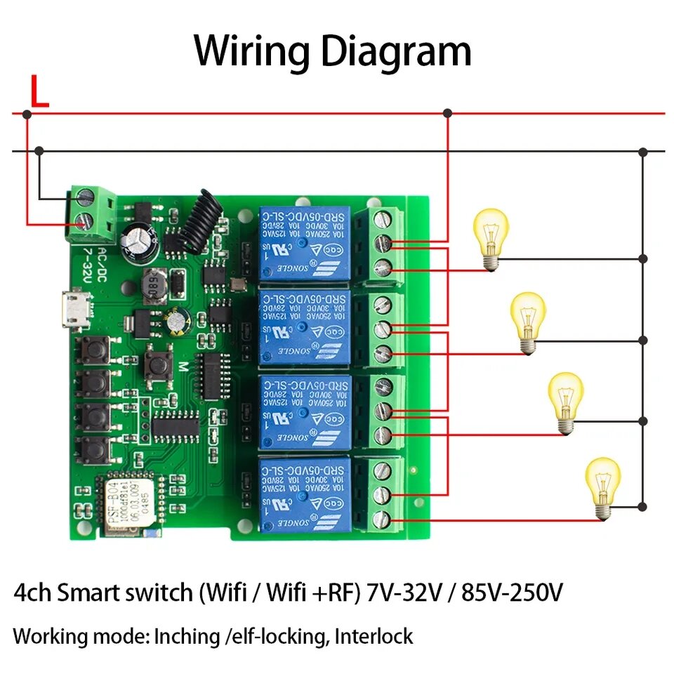 Universal DC 5v 12v 24V power 433 WiFi smart switch real-time timer